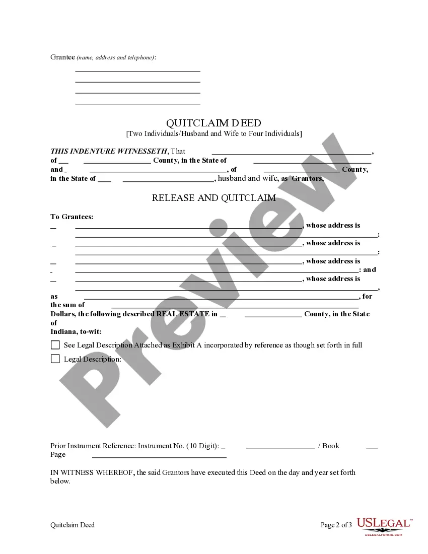 Preview Quitclaim Deed from Two Individuals / Husband and Wife to Four Individuals