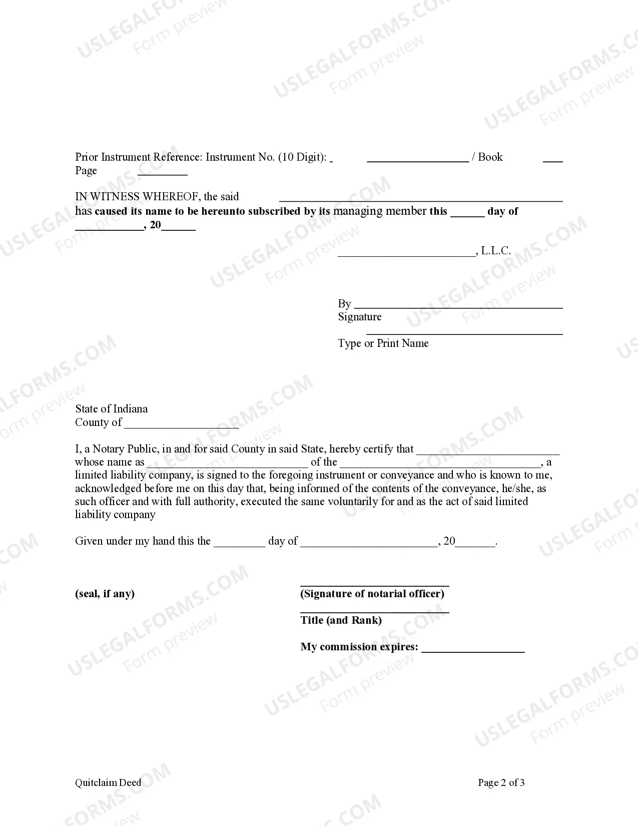 Preview Quitclaim Deed from a Limited Liability Company to a Corporation
