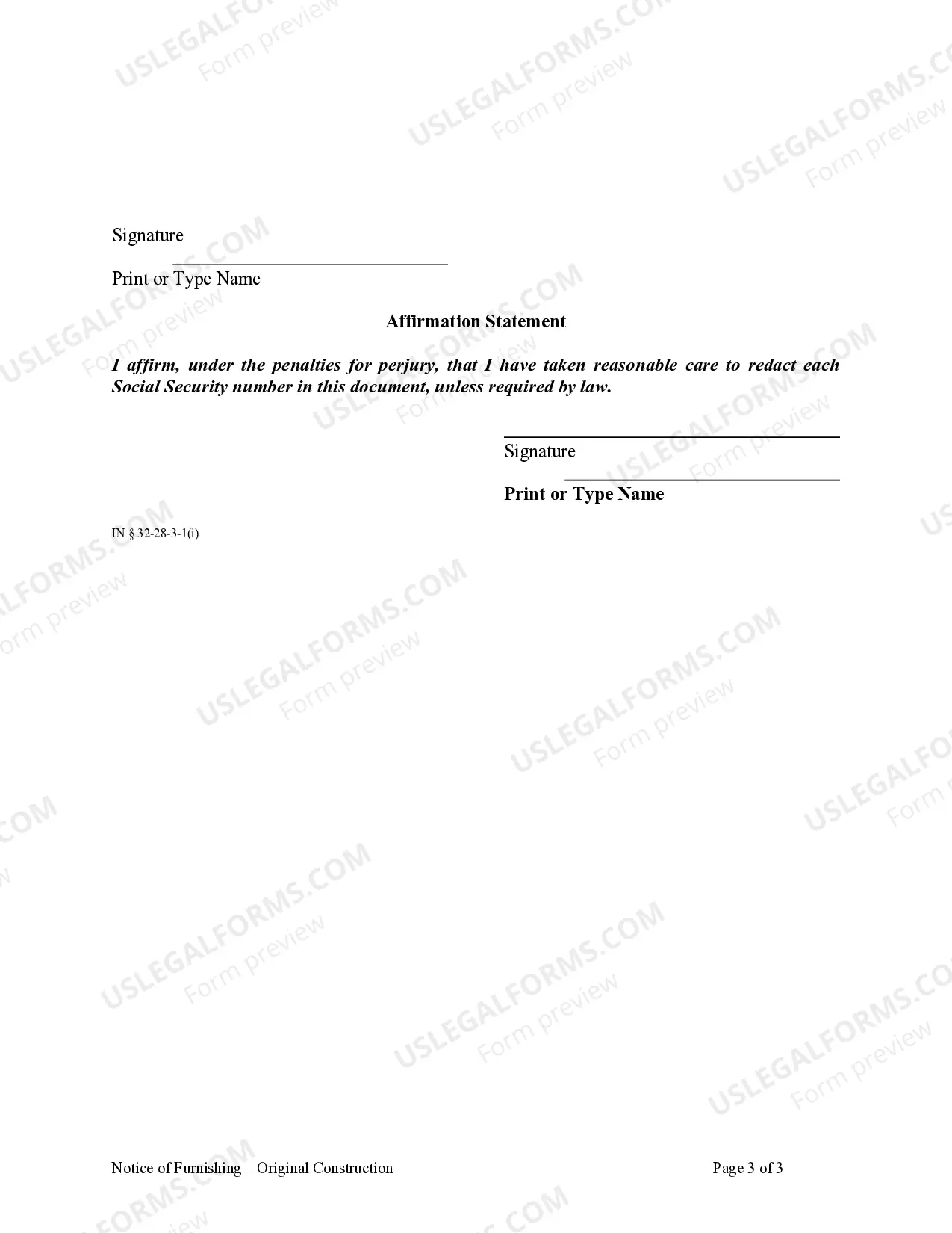 Preview Notice of Furnishing - Original Construction - Corporation or LLC