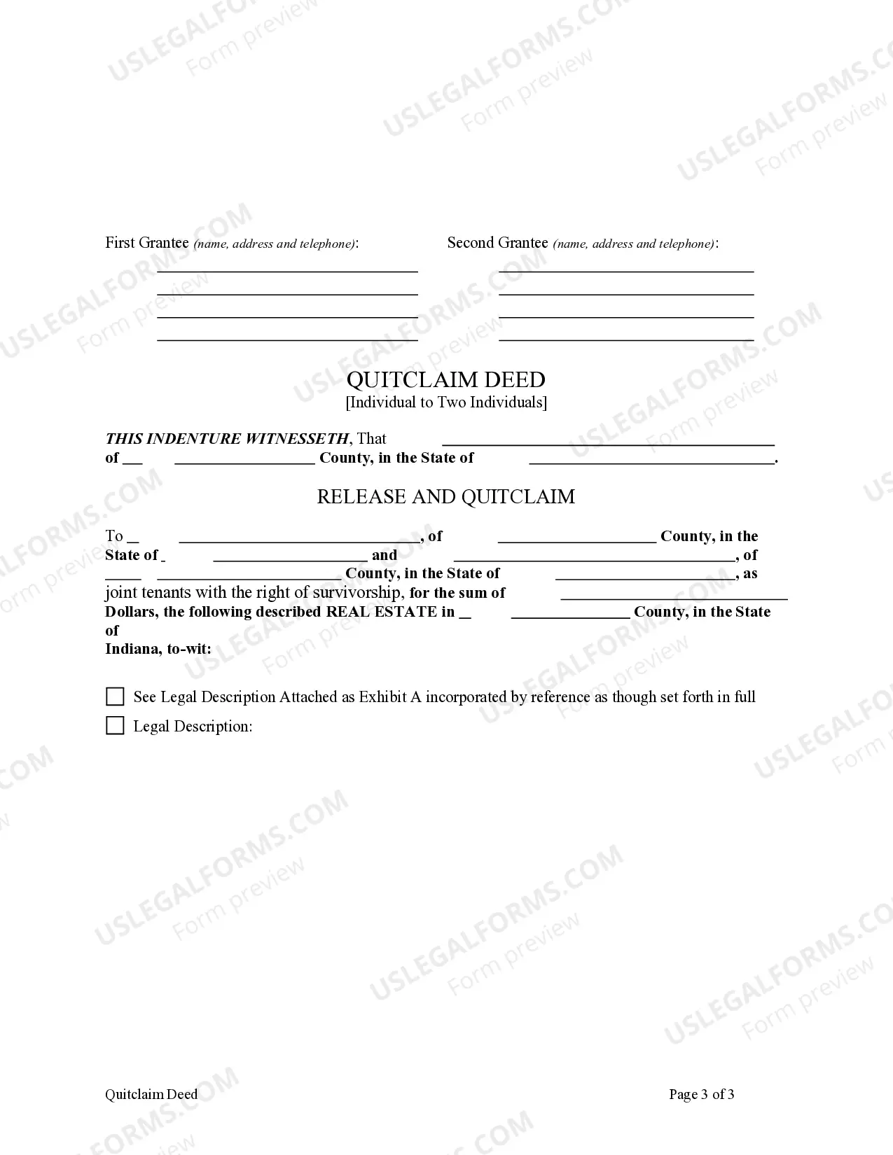 Preview Quitclaim Deed from Individual to Two Individuals in Joint Tenancy