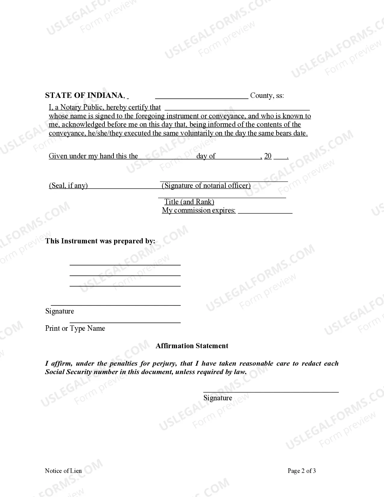 Preview Notice of Lien - Individual