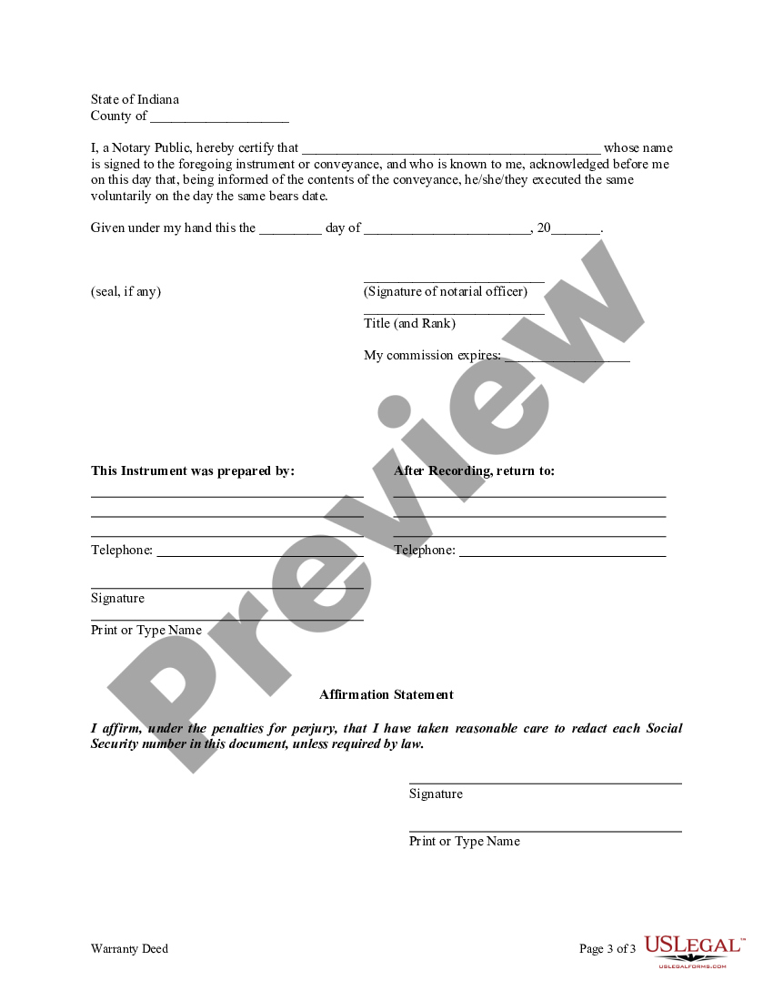 Indiana Warranty Deed from two Individuals to Husband and Wife | US ...