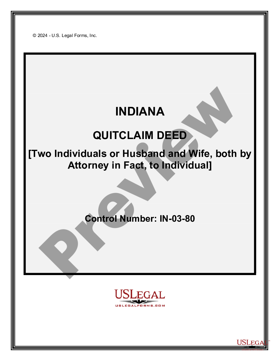 page 0 Quitclaim Deed - Two Individuals, or Husband and Wife, as Grantors, both by attorney in fact, to an individual Grantee preview