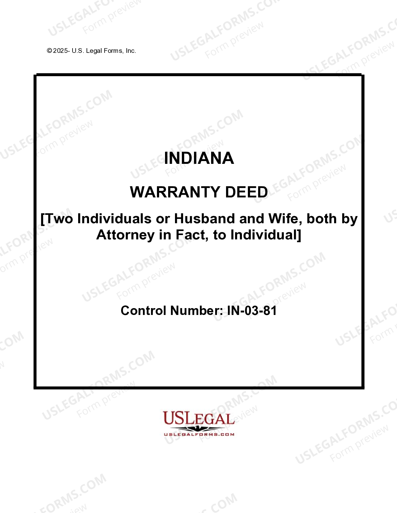 Indiana Warranty Deed Two Individuals, or Husband and Wife, as