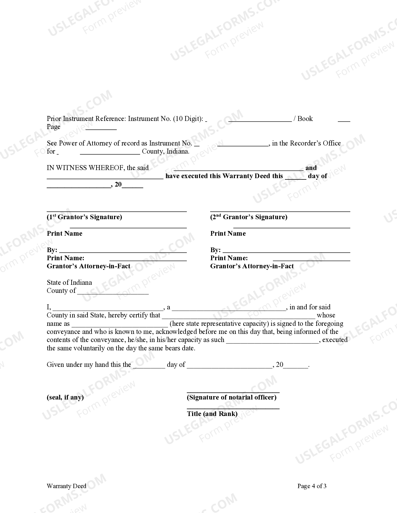 Indiana Warranty Deed Two Individuals, or Husband and Wife, as