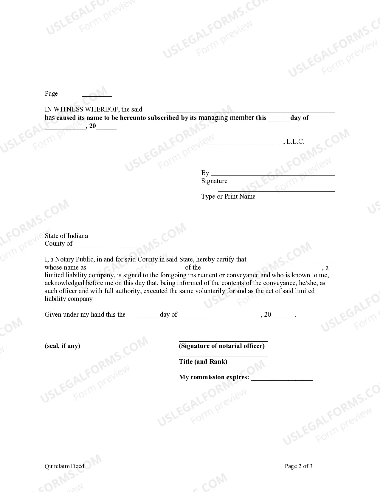 Preview Quitclaim Deed from a Limited Liability Company to an Individual