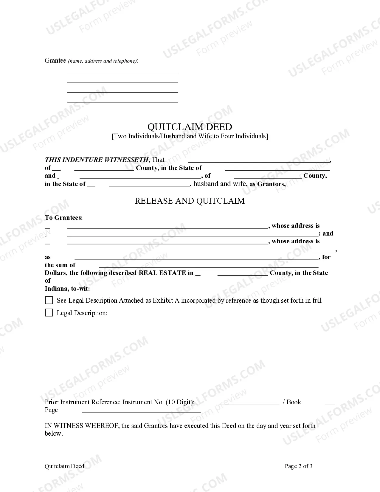 Preview Quitclaim Deed from Husband and Wife / Two Individuals to Two Individuals