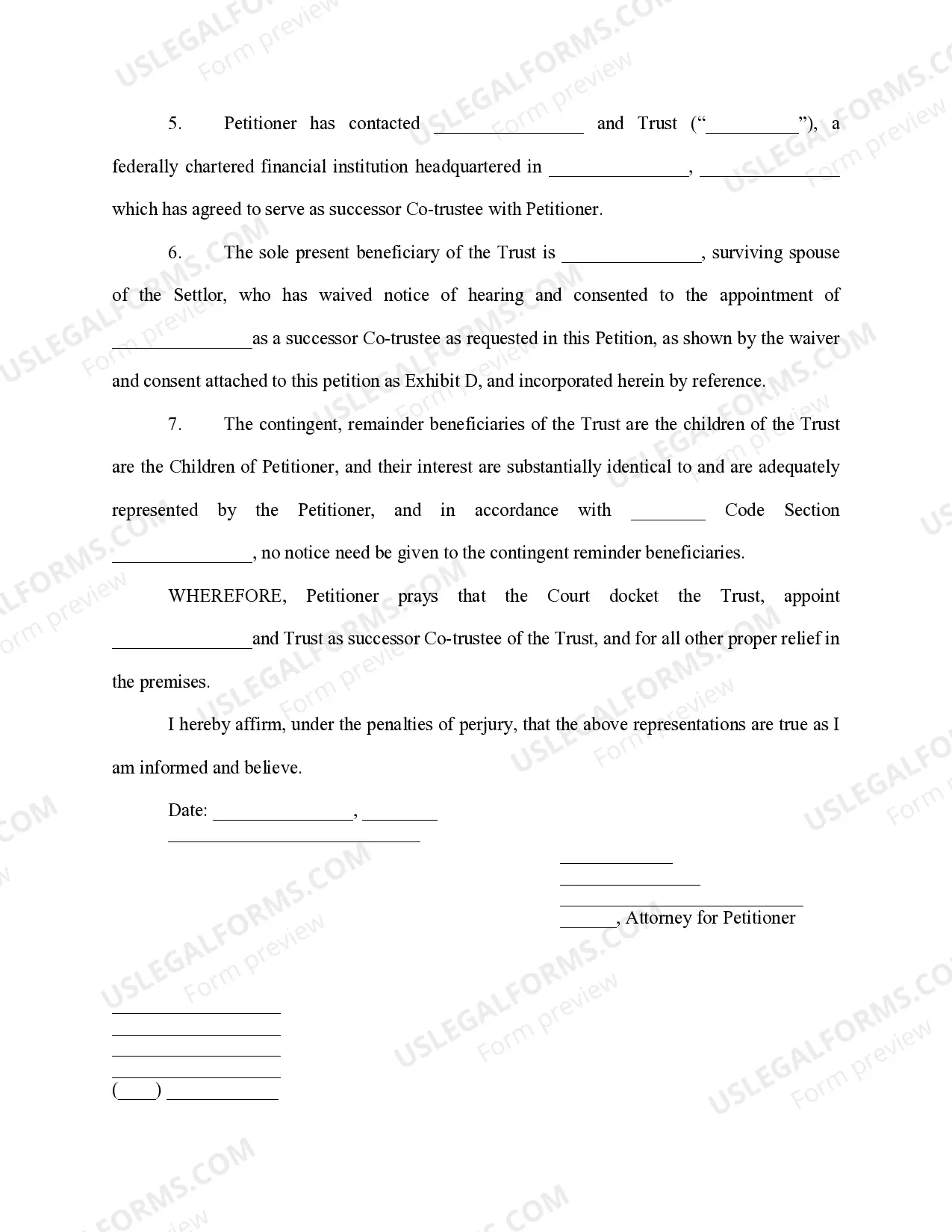 Preview Petition to Docket Trust And For Appointment of Successor Trustee