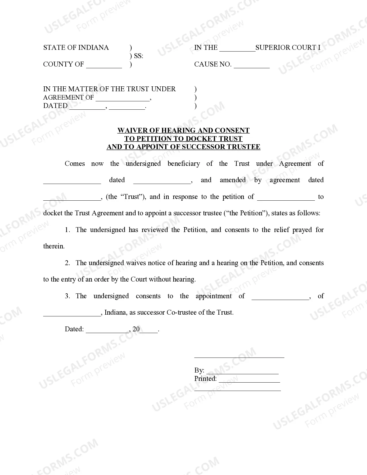 Preview Petition to Docket Trust And For Appointment of Successor Trustee