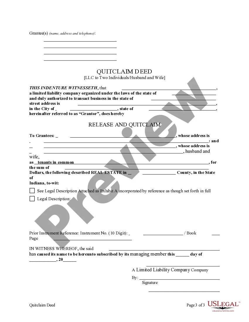 Preview Quitclaim Deed from a Limited Liability Company to Two Individuals / Husband and Wife.