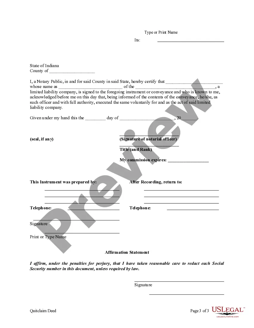 Preview Quitclaim Deed from a Limited Liability Company to Two Individuals / Husband and Wife.