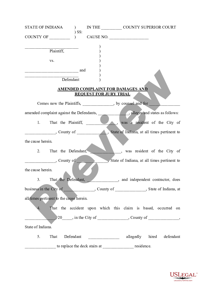 Indiana Amended Complaint | US Legal Forms