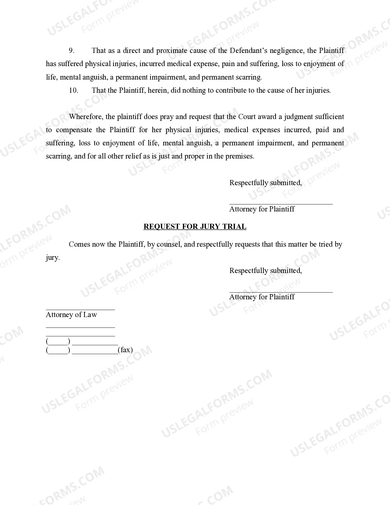 Preview Complaint for Damages and Request For Jury trial