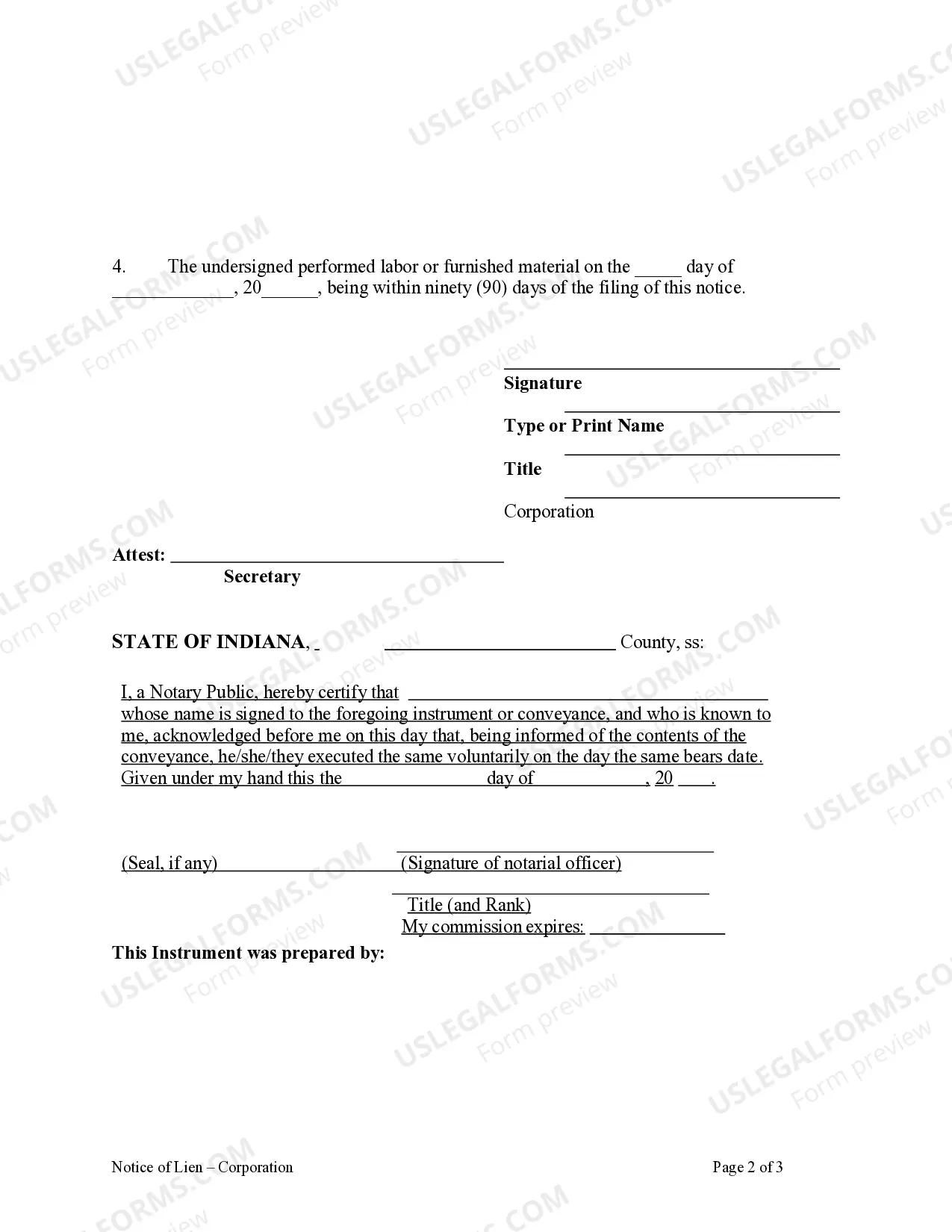 Preview Notice of Lien - Corporation