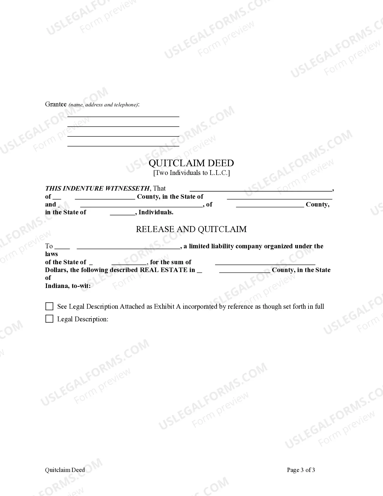 Preview Quitclaim Deed by Two Individuals to LLC