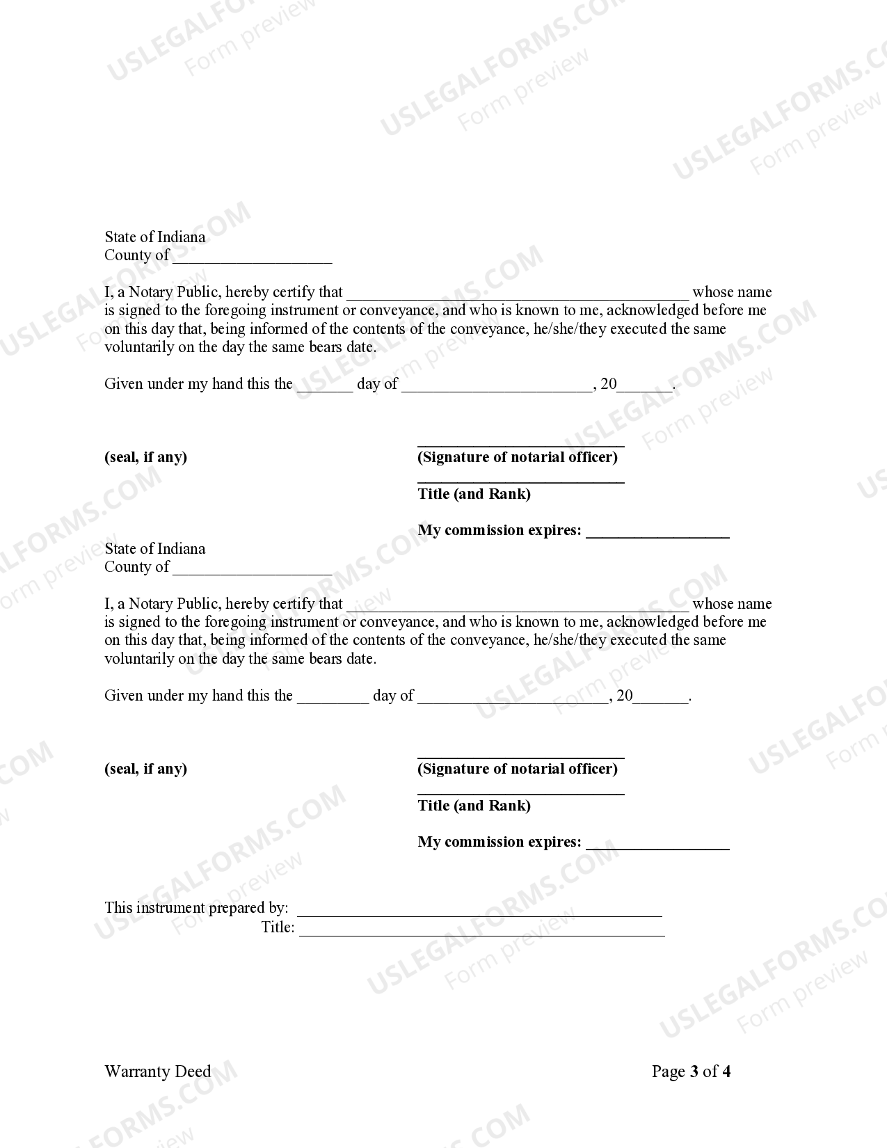 Indiana Warranty Deed from two Individuals to LLC Indiana Limited