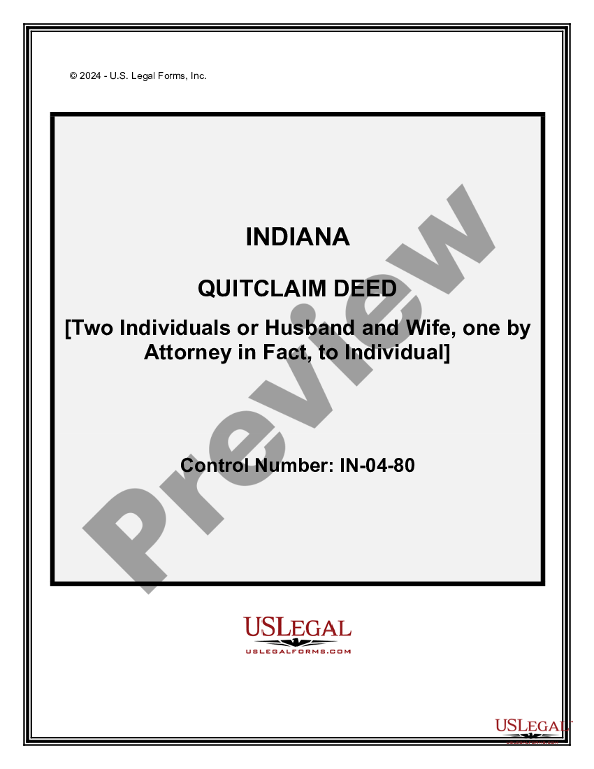 page 0 Quitclaim Deed - Two Individuals or Husband and Wife, one acting through attorney in fact, to an Individual. preview