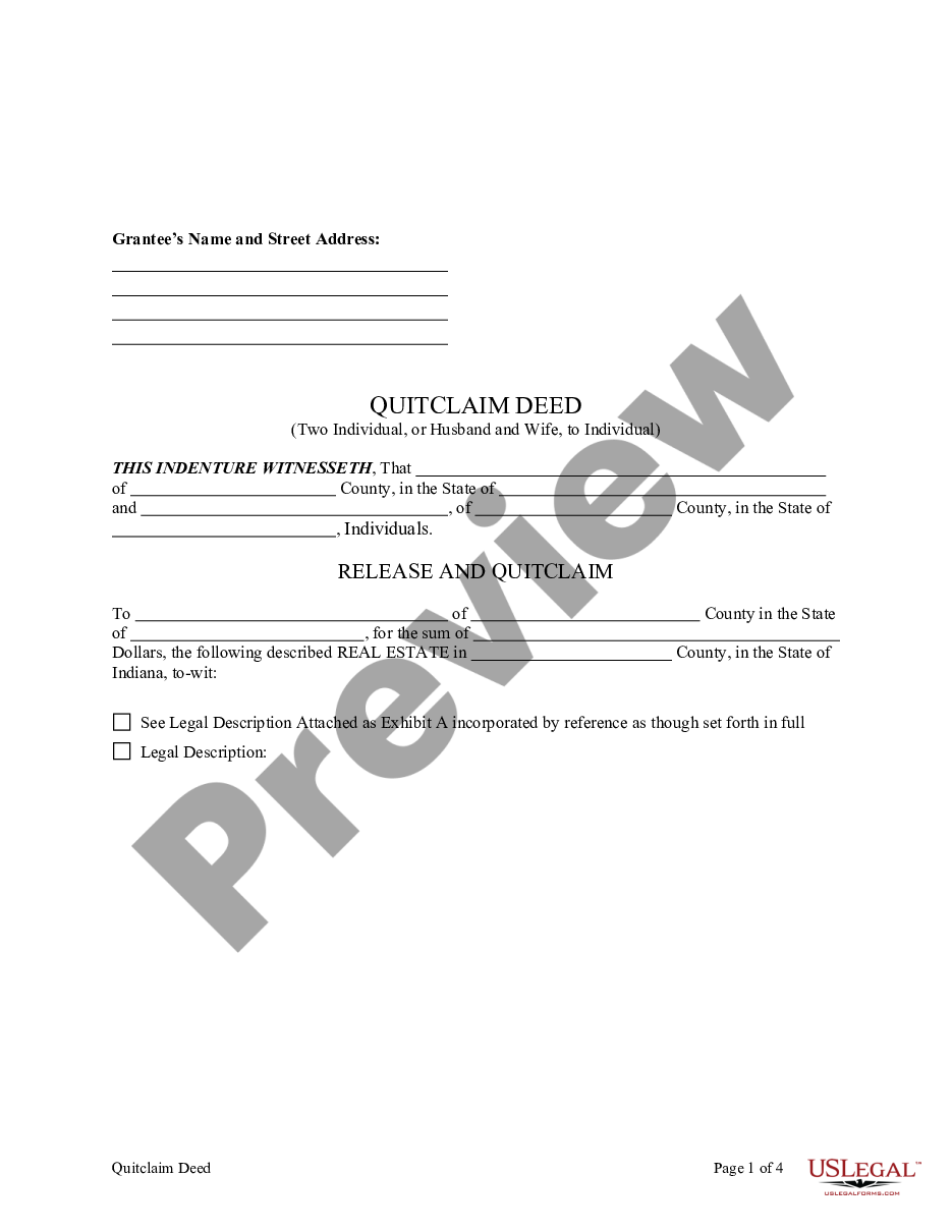 page 2 Quitclaim Deed - Two Individuals or Husband and Wife, one acting through attorney in fact, to an Individual. preview
