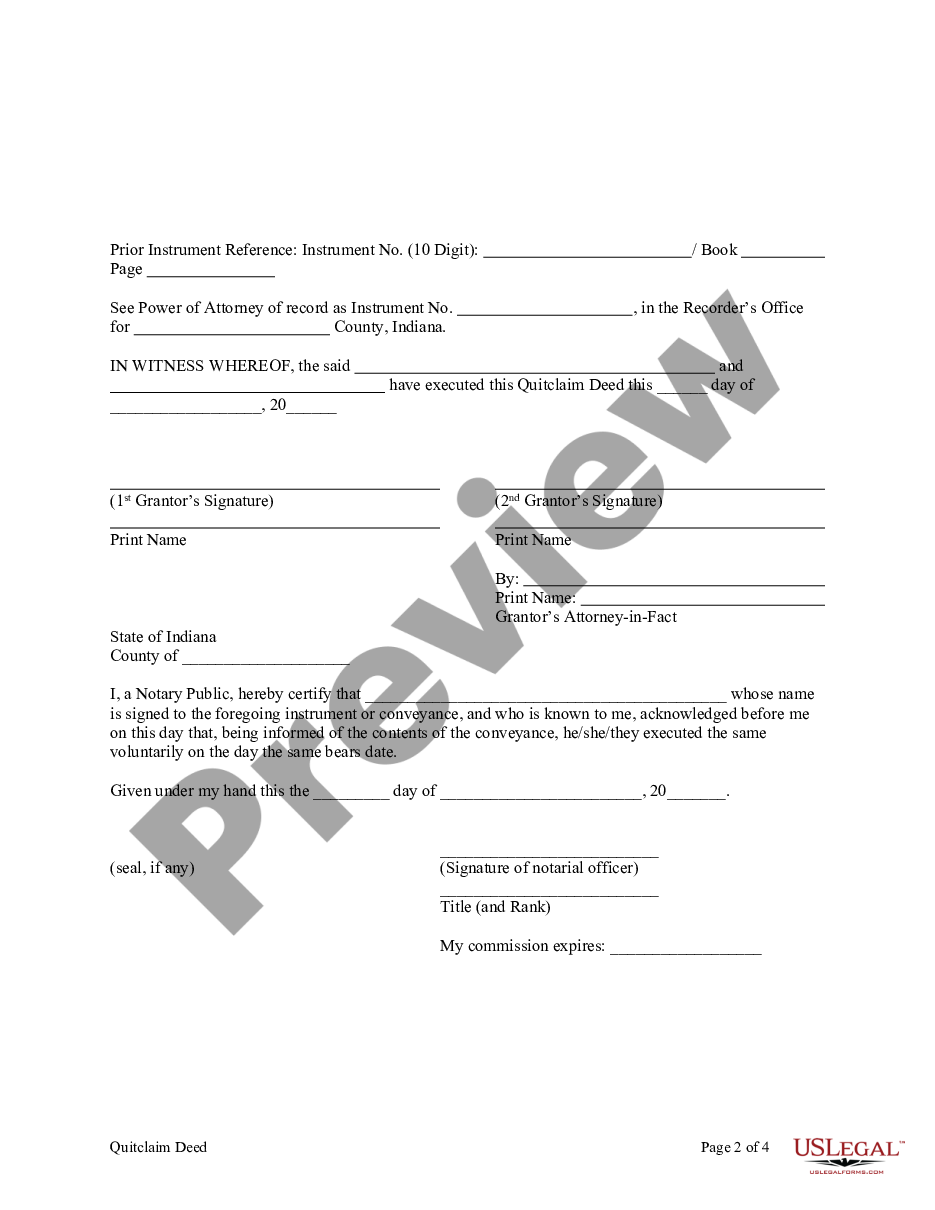 page 3 Quitclaim Deed - Two Individuals or Husband and Wife, one acting through attorney in fact, to an Individual. preview