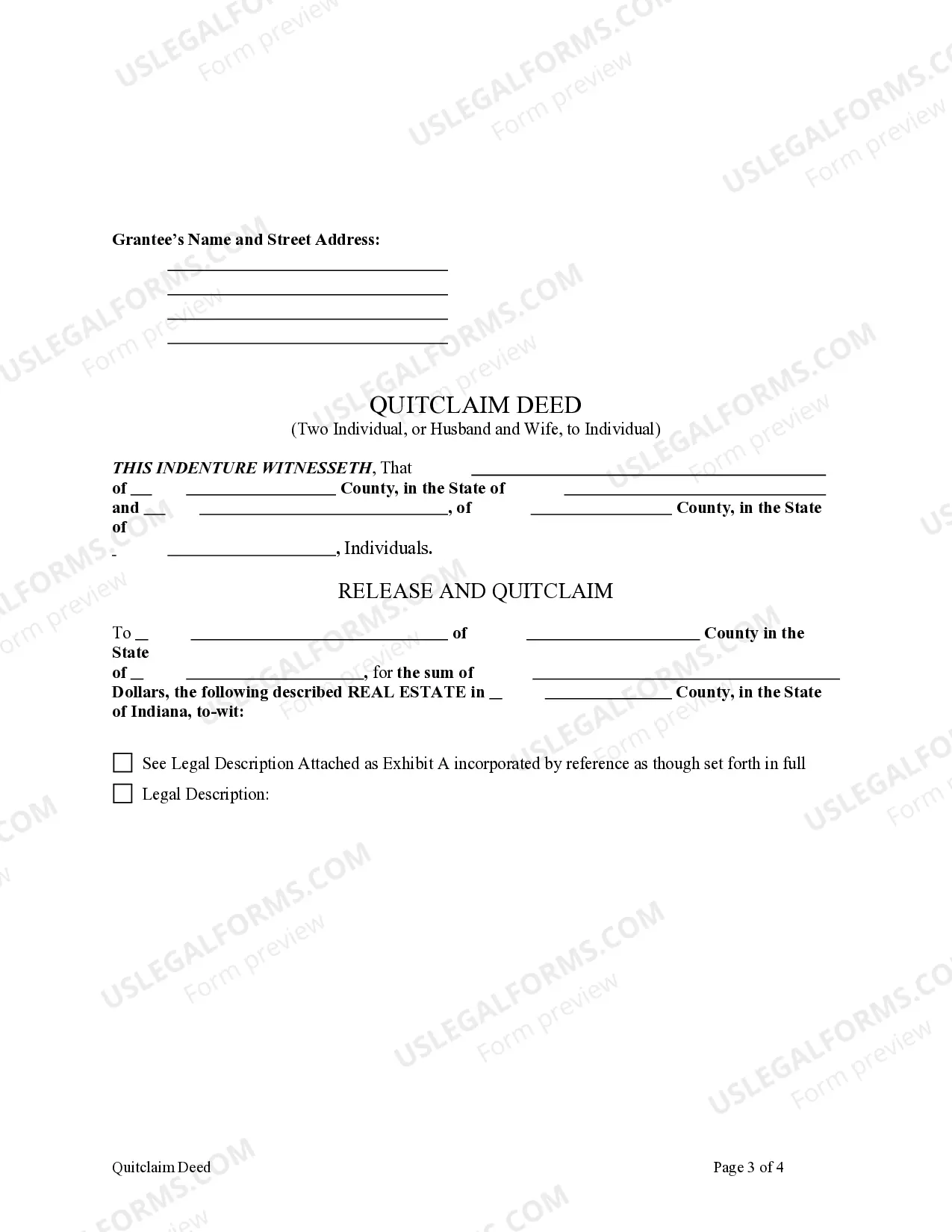 Preview Quitclaim Deed - Two Individuals or Husband and Wife, one acting through attorney in fact, to an Individual.