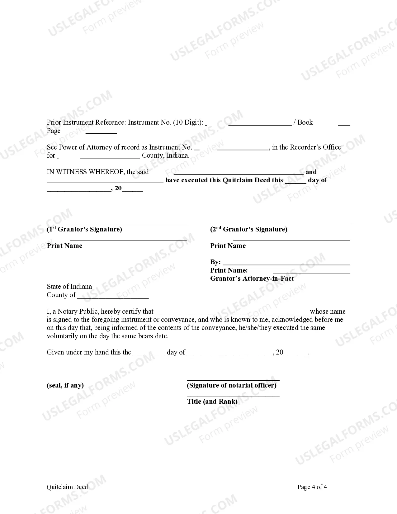 Preview Quitclaim Deed - Two Individuals or Husband and Wife, one acting through attorney in fact, to an Individual.