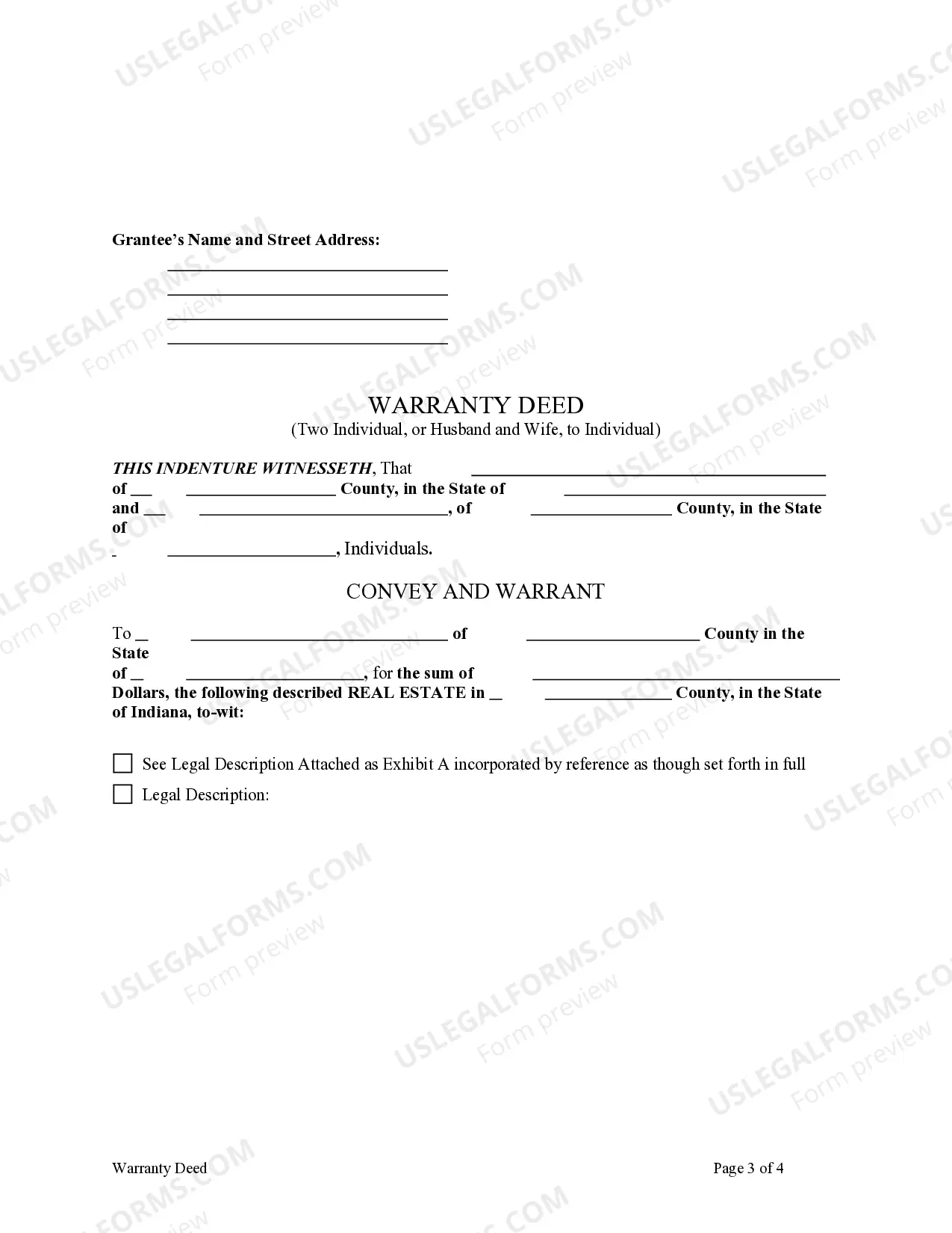 Preview Warranty Deed - Two Individuals or Husband and Wife, one acting through attorney in fact, to an Individual.