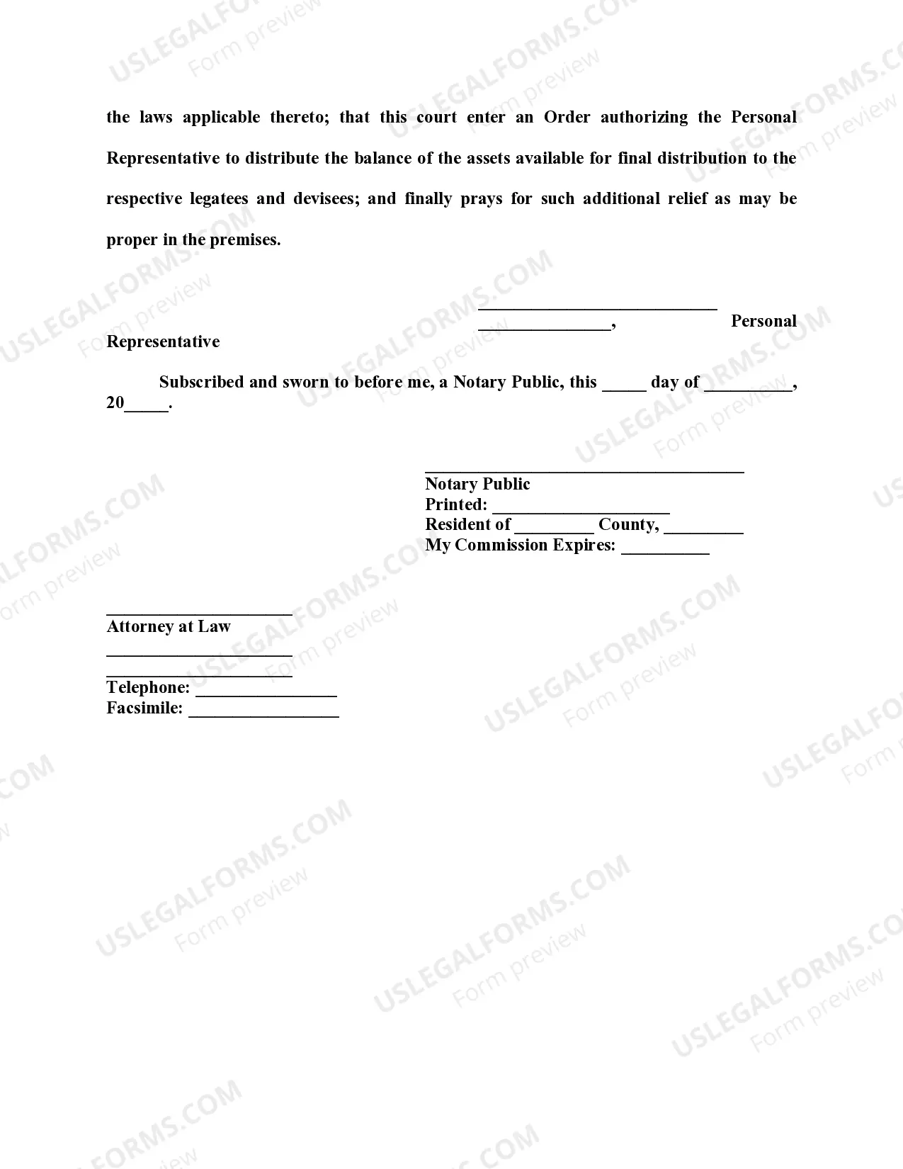 Preview Personal Representative's Final Account, Petition to Settle and Allow Account, and Petition for Authority to Distribute Assets Remaining and Close Estate