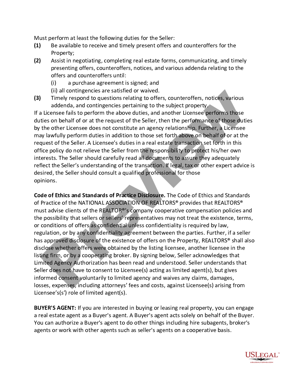 page 1 Office Policy for Sellers - Disclosure Regarding Real Estate Agency Relationships preview