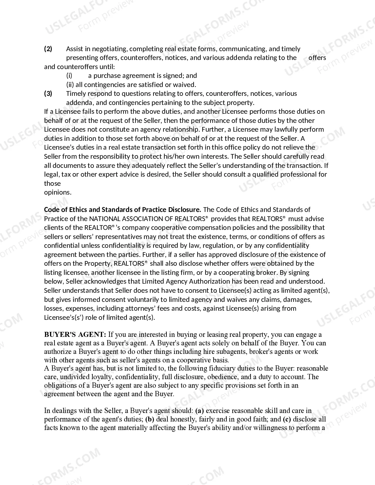 Preview Office Policy for Sellers - Disclosure Regarding Real Estate Agency Relationships