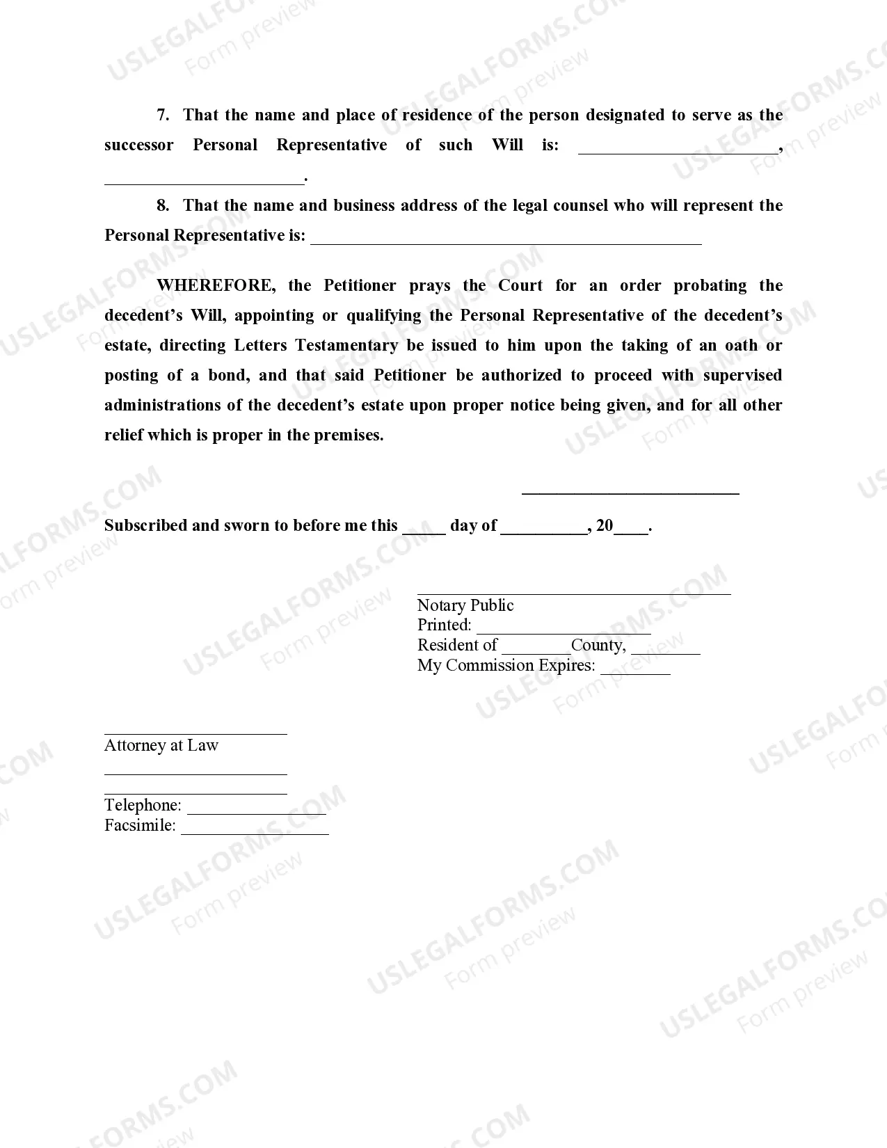 Preview Petition for Probate of Will and Issuance of Letters Testamentary and Supervised Administration