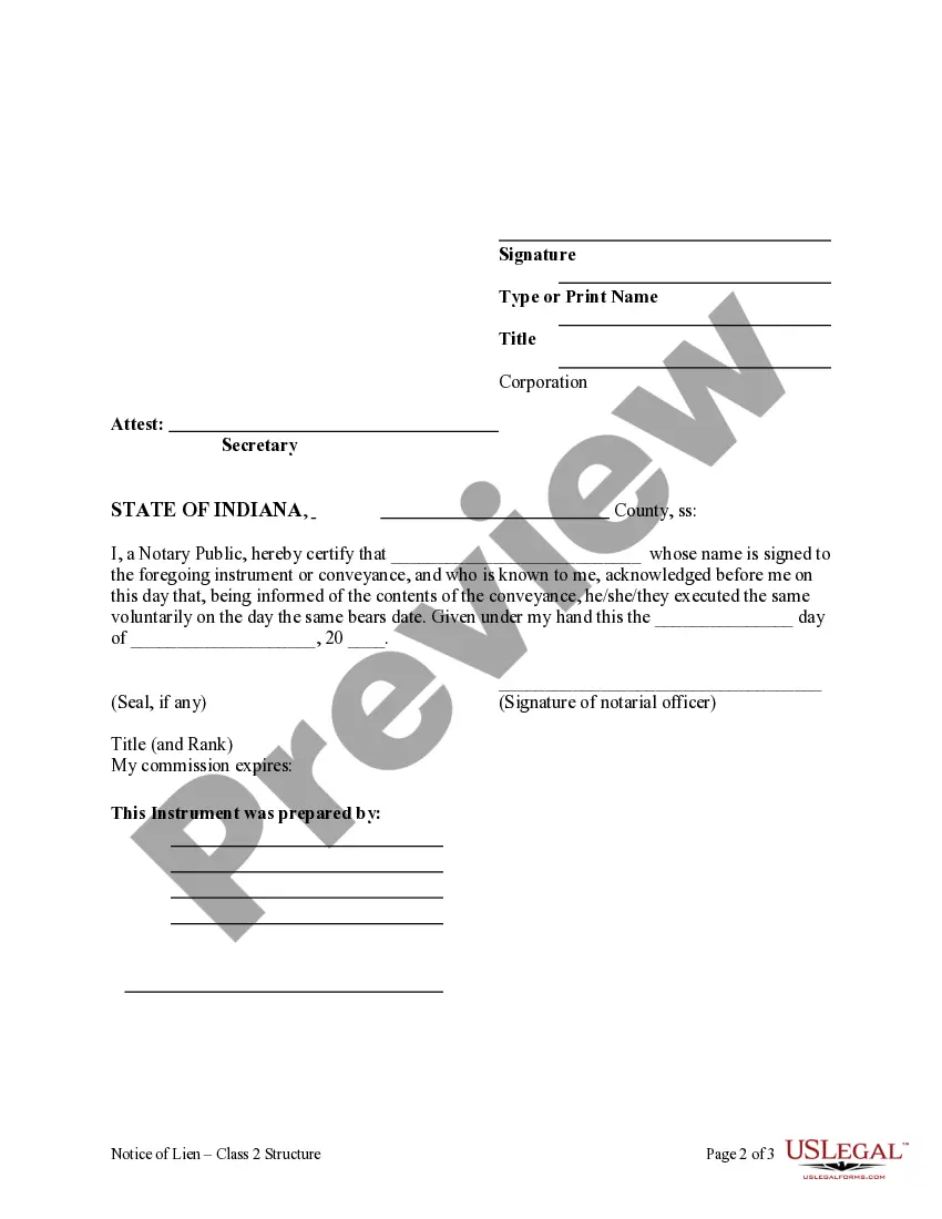 Preview Notice of Lien - Class 2 Structure - Corporation or LLC