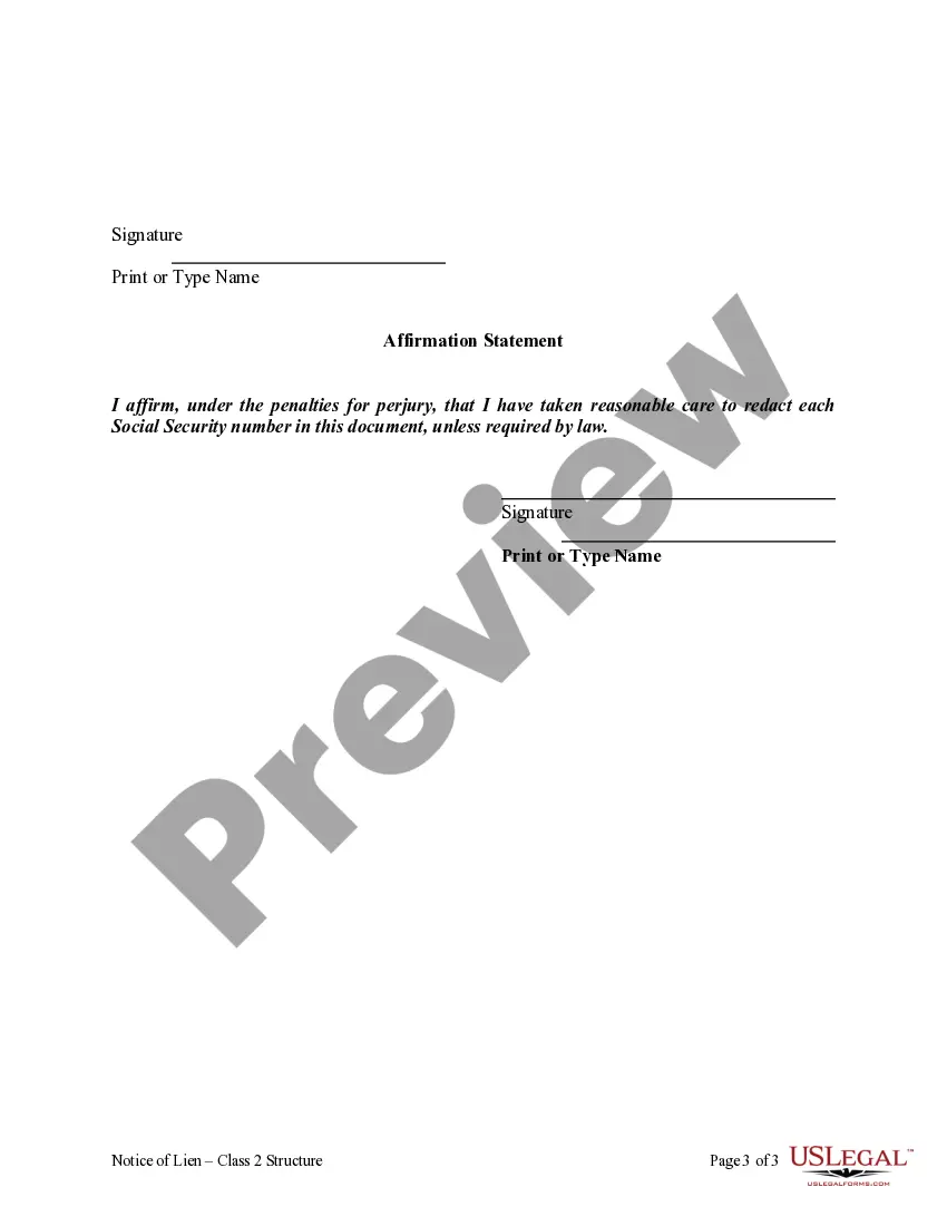 Preview Notice of Lien - Class 2 Structure - Corporation or LLC
