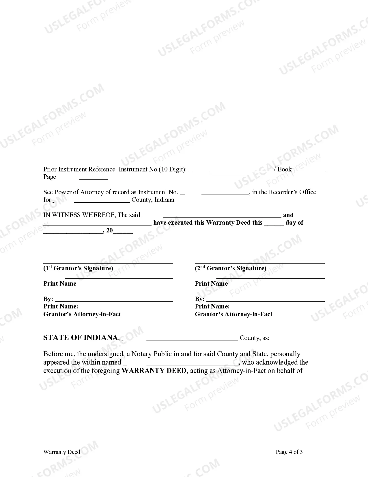 Preview Warranty Deed - Two Individuals or Husband and Wife, Grantors, both acting through an Attorney in Fact, to Two Individuals or Husband and Wife as Grantees.