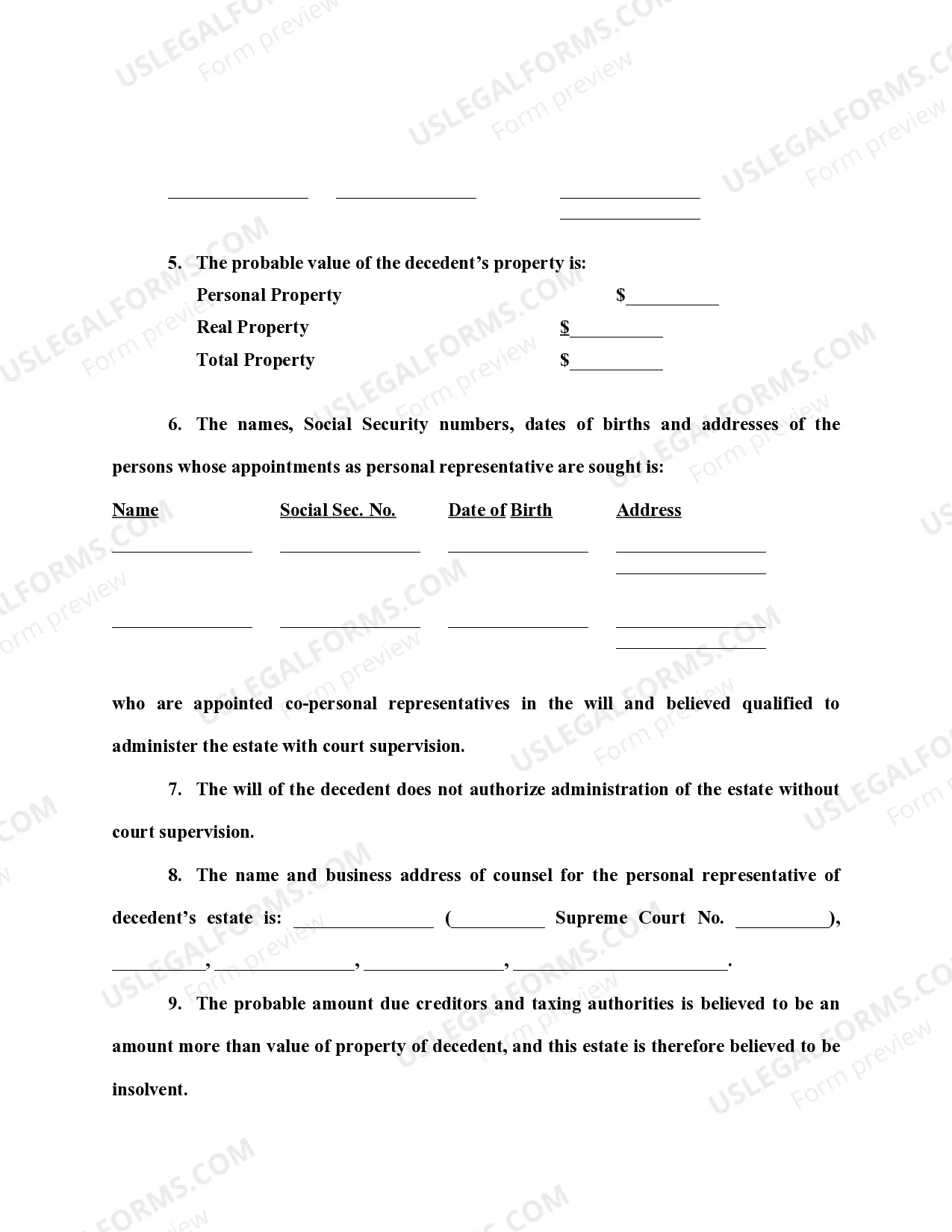 Preview Petition For Probate of Will and for Supervised Administration