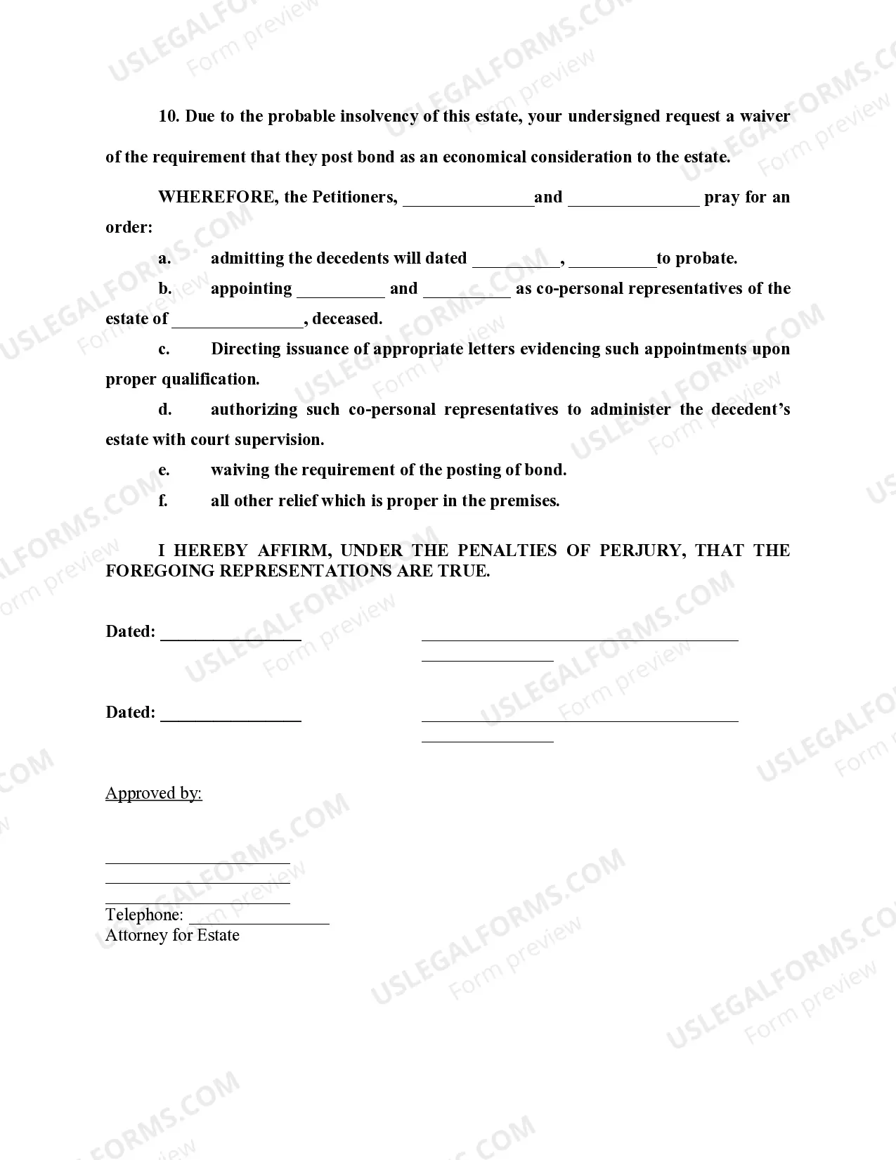 Preview Petition For Probate of Will and for Supervised Administration