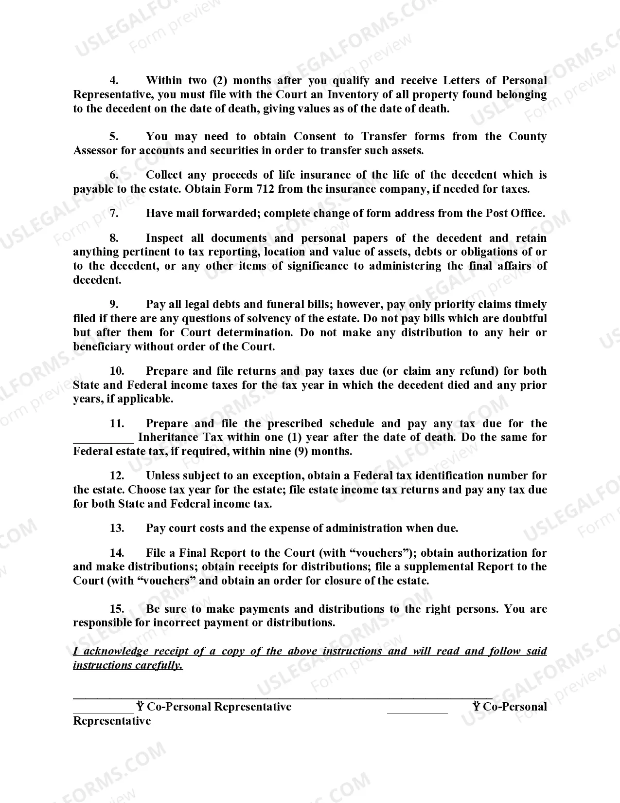 Preview Instruction to Co-Personal Representatives of Supervised Estate