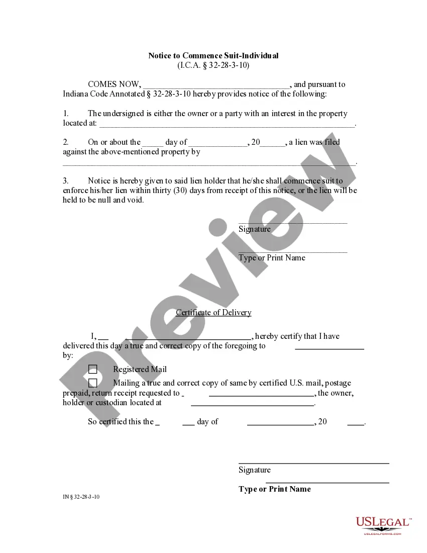 Preview Notice to Commence Suit - Individual