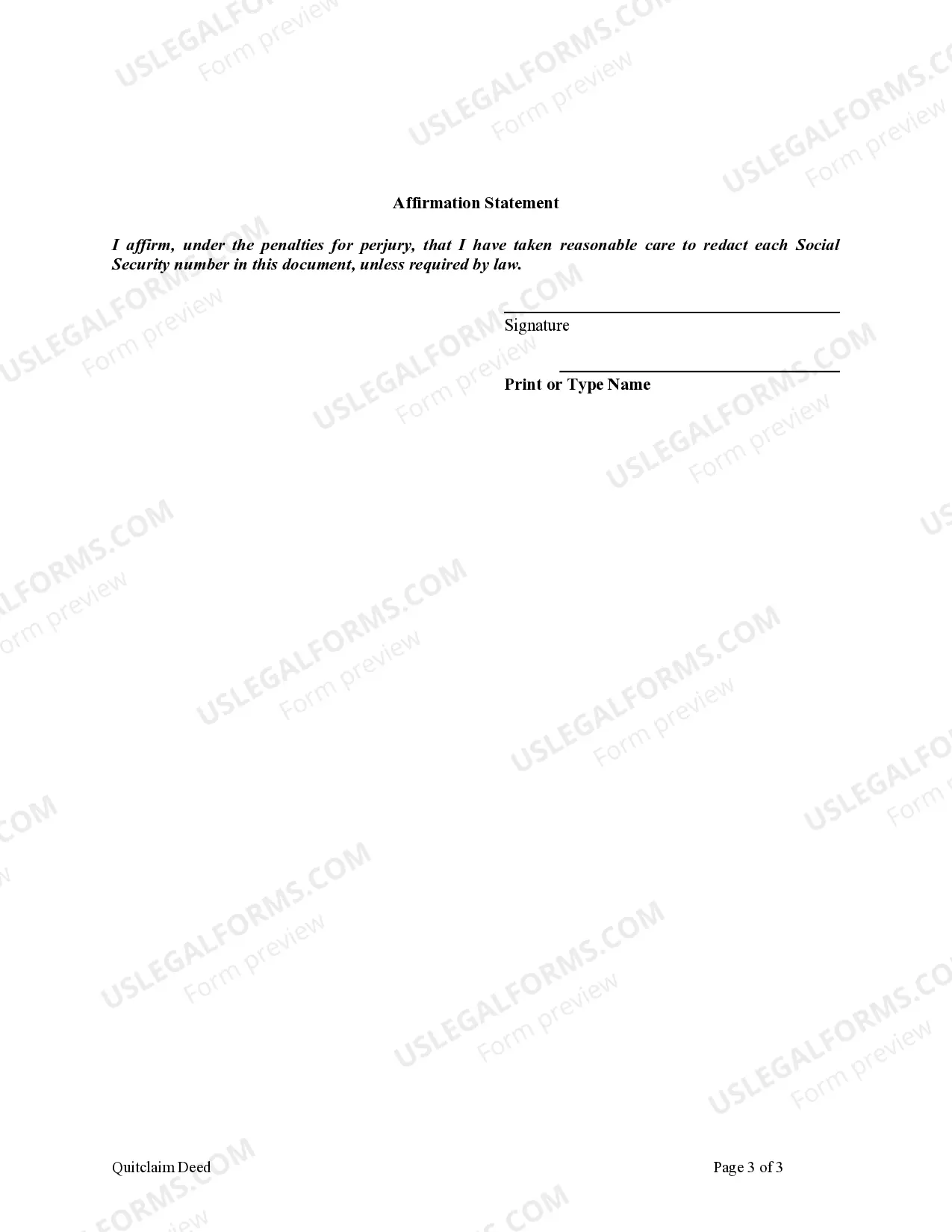 Preview Quitclaim Deed from Individual to Corporation