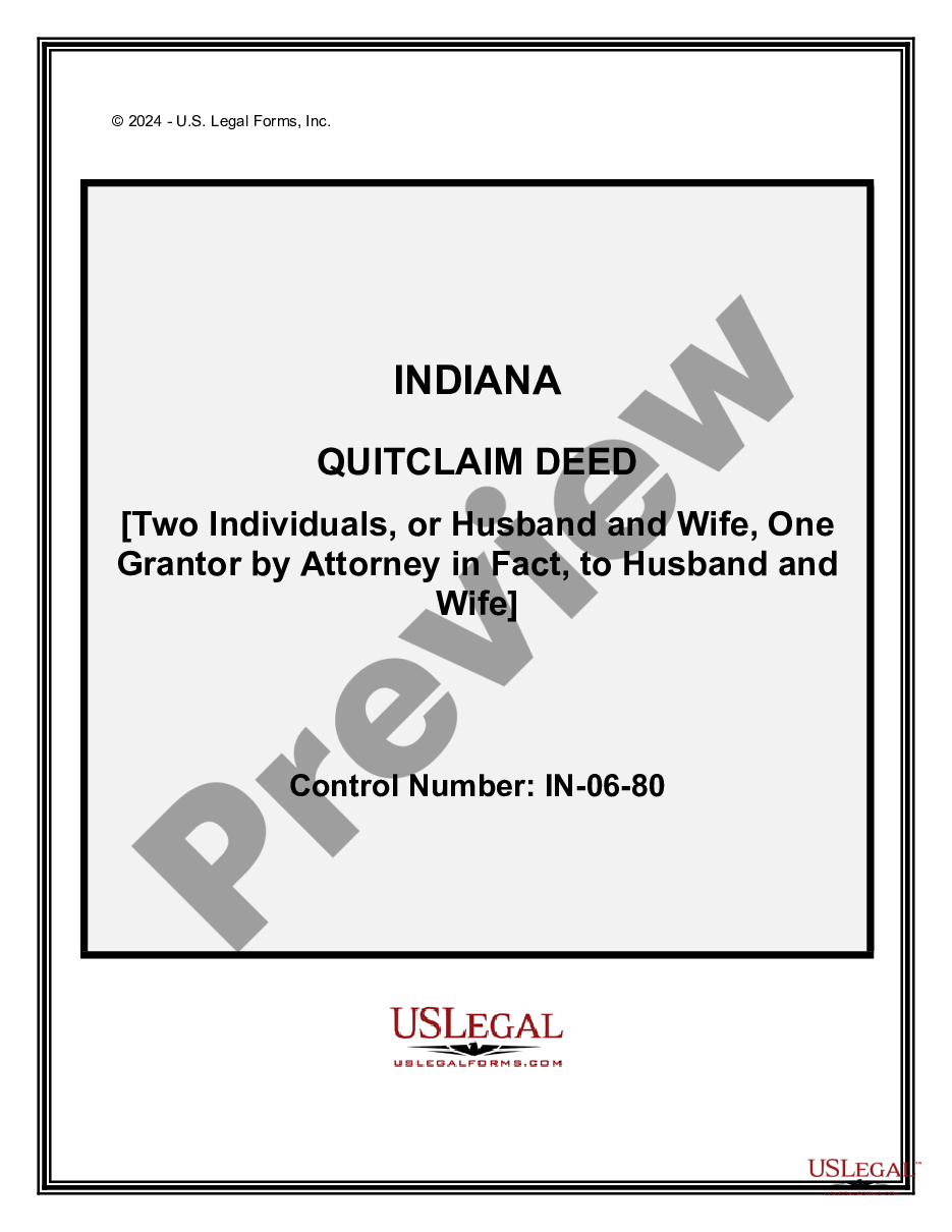 page 0 Quitclaim Deed - Two Individuals, or Husband and Wife, as Grantors, One Grantor acting through an attorney in fact, to Two Individuals or Husband and Wife as Grantees. preview