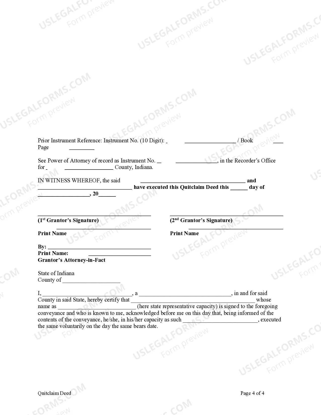 Preview Quitclaim Deed - Two Individuals, or Husband and Wife, as Grantors, One Grantor acting through an attorney in fact, to Two Individuals or Husband and Wife as Grantees.