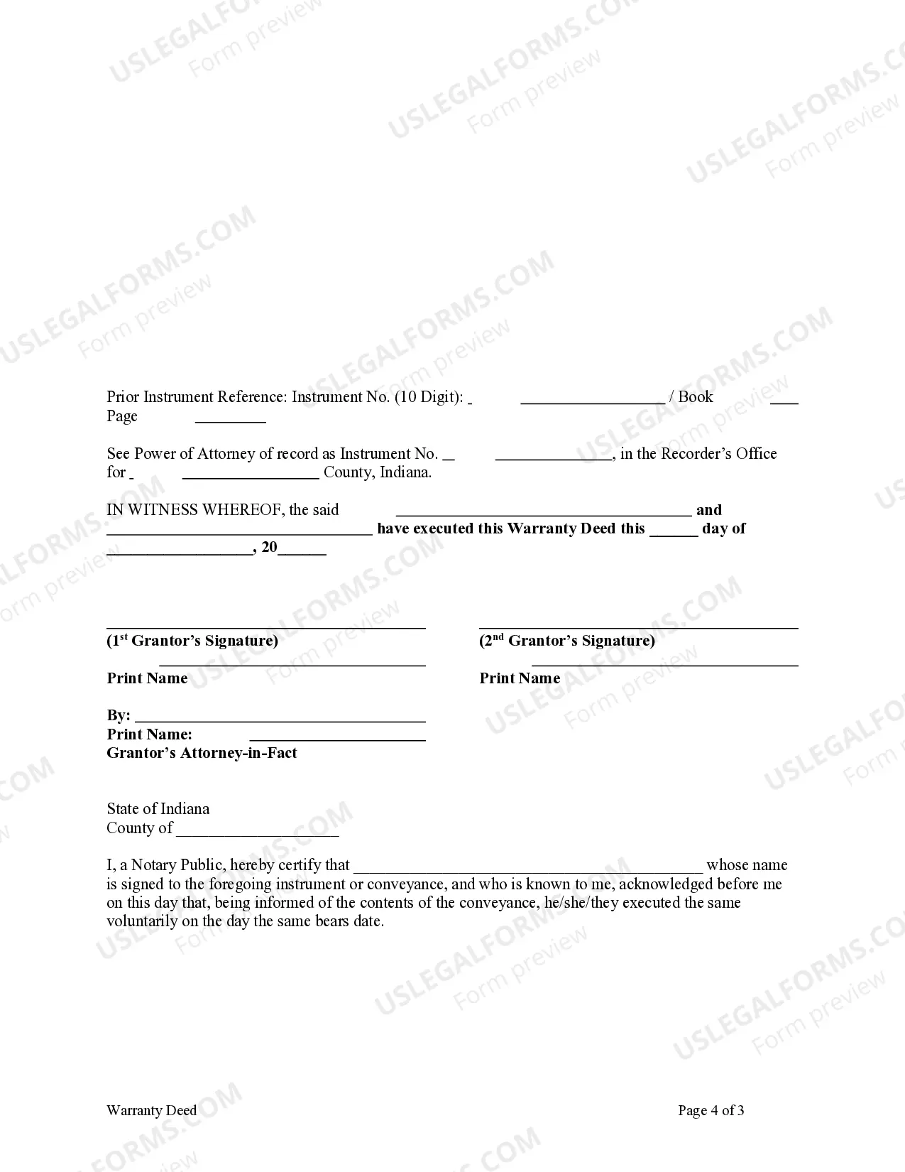 Preview Warranty Deed - Two Individuals, or Husband and Wife, as Grantors, One Grantor acting through an attorney in fact, to Two Individuals or Husband and Wife as Grantees.