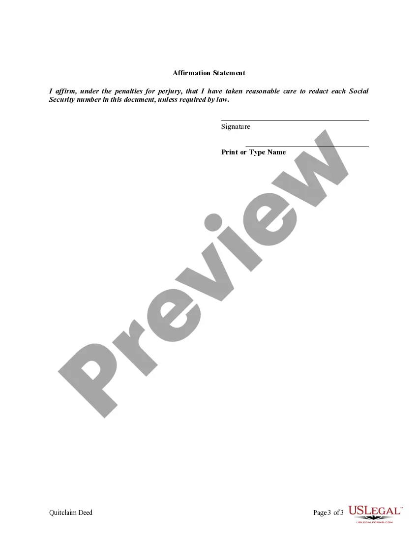 Preview Quitclaim Deed from Individual to LLC