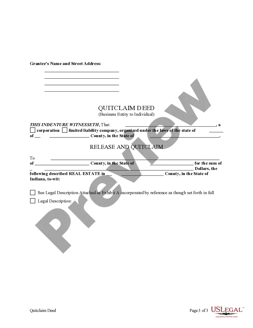 Preview Quitclaim Deed - Business Entity Grantor by Attorney-in-Fact to Individual Grantee