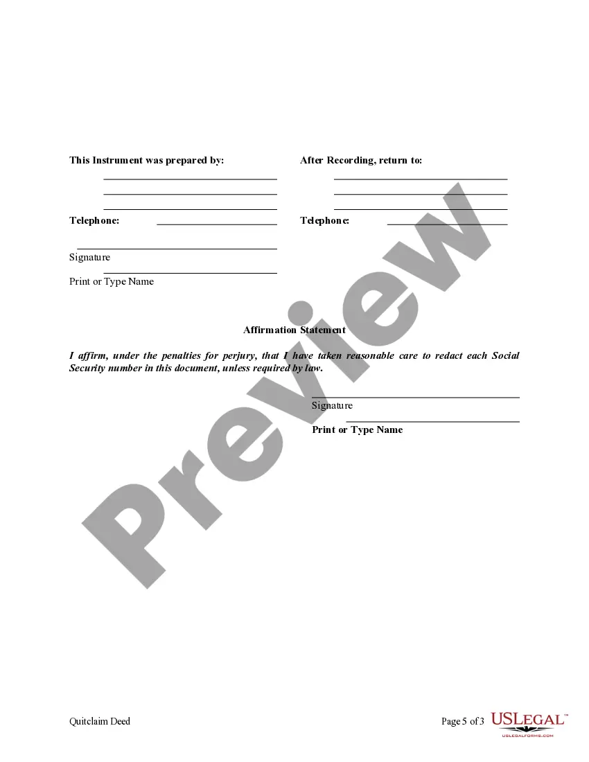 Preview Quitclaim Deed - Business Entity Grantor by Attorney-in-Fact to Individual Grantee