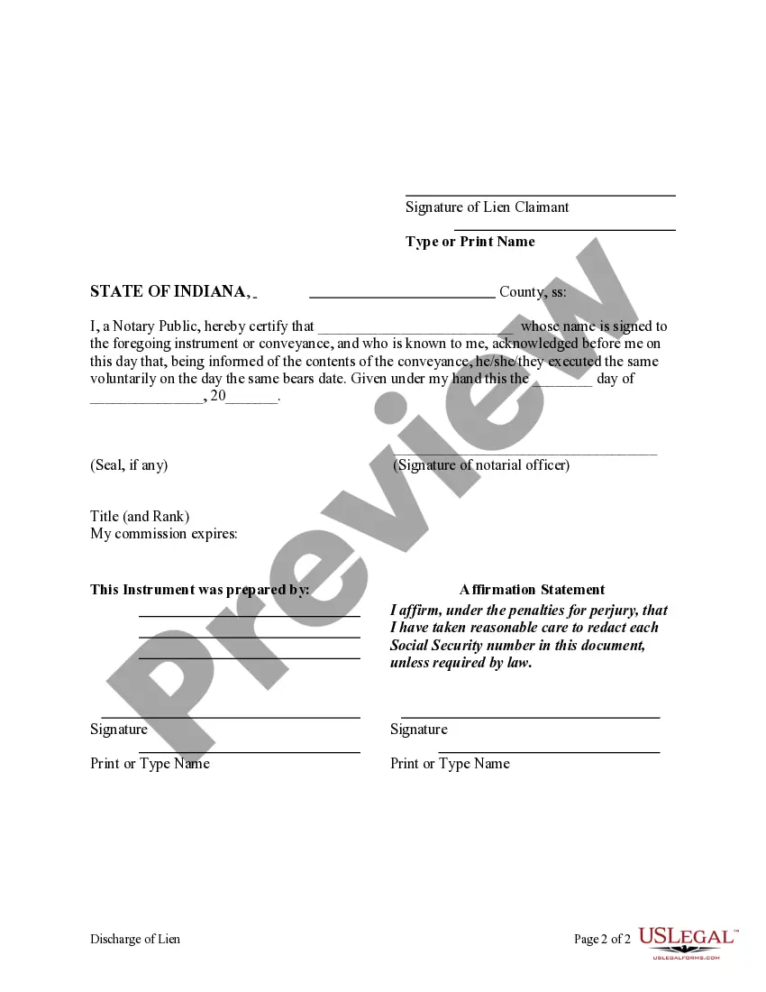 Preview Discharge of Lien - Individual