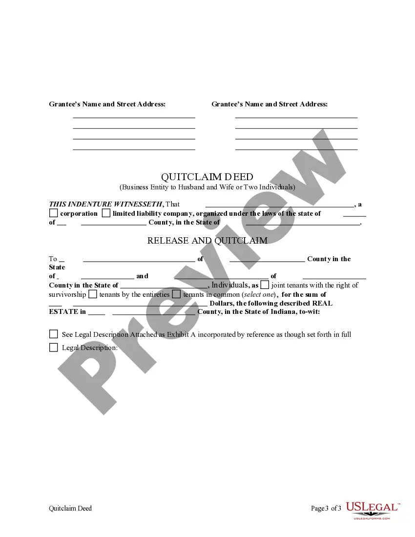 Get Quitclaim Deed from Business Entity, through attorney-in-fact, to Two Individuals or Husband and Wife Preview Quitclaim Deed from Business Entity, through attorney-in-fact, to Two Individuals or Husband and Wife