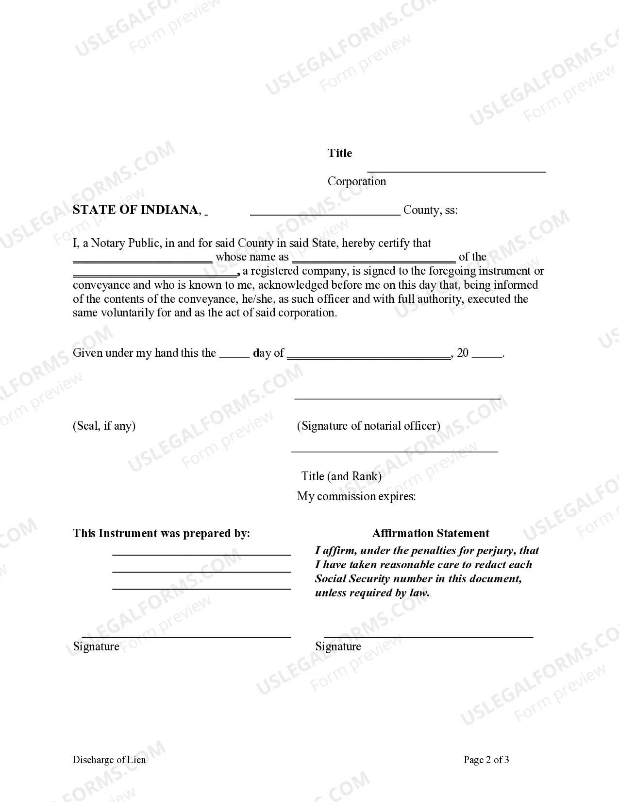 Preview Discharge of Lien - Corporation or LLC