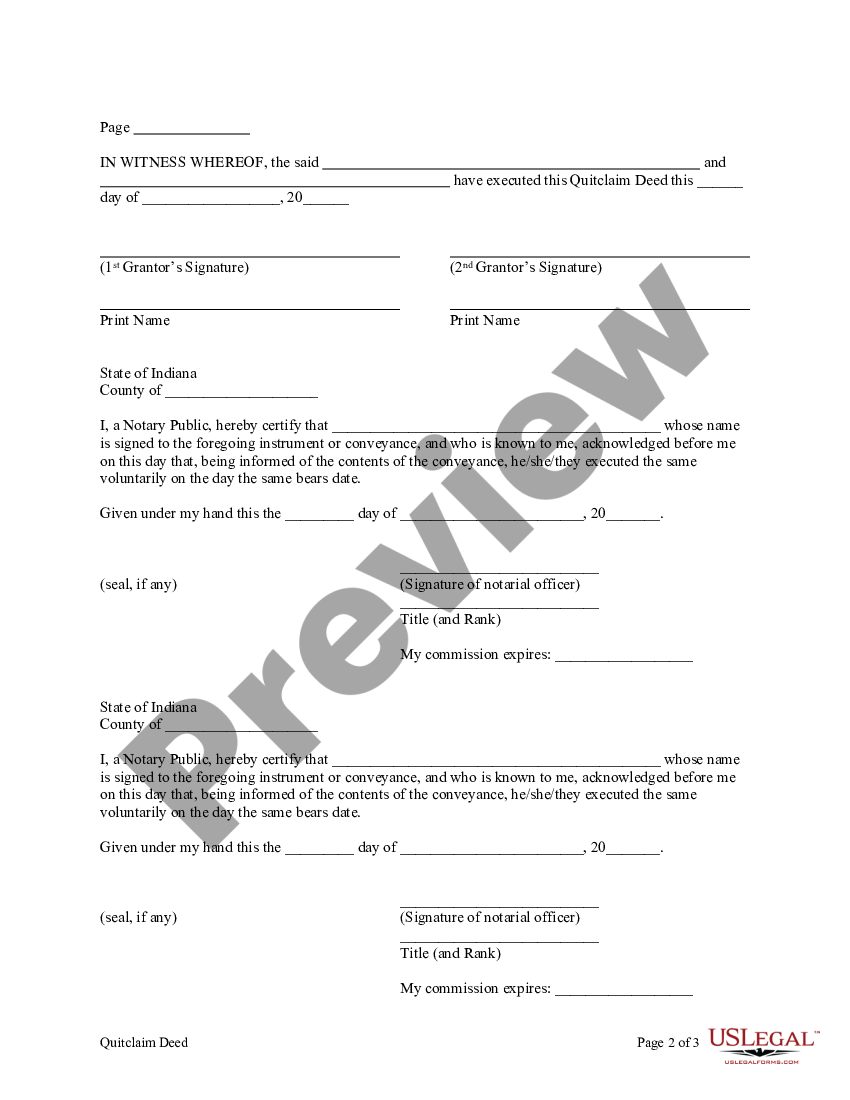 Indiana Quitclaim Deed From Husband And Wife To Llc In Quitclaim Deed Us Legal Forms 5412