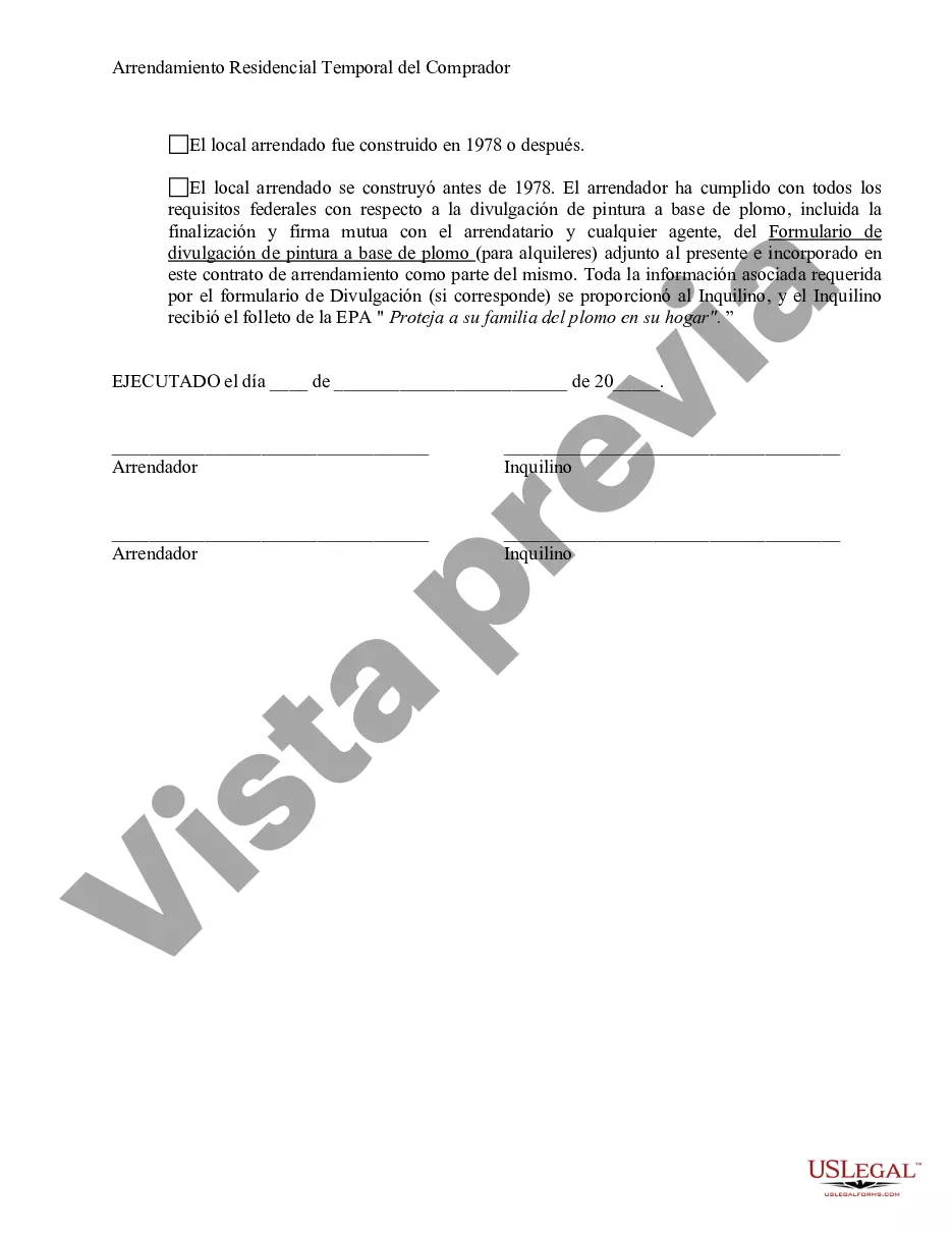 Preview Contrato de Arrendamiento Temporal para el Comprador Potencial de Residencia antes del Cierre