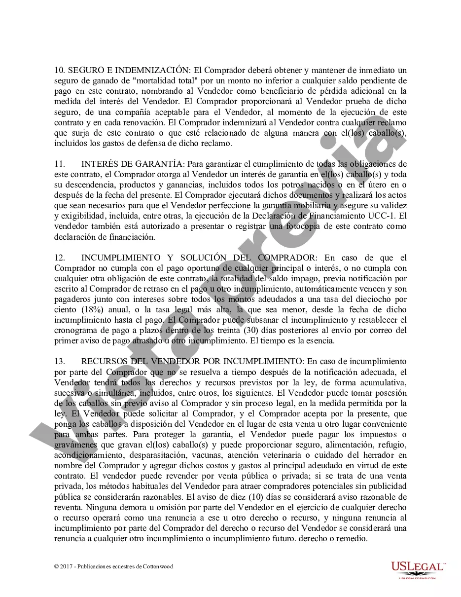 Preview Acuerdo de seguridad y compra a plazos con garantías limitadas - Formularios equinos de caballos